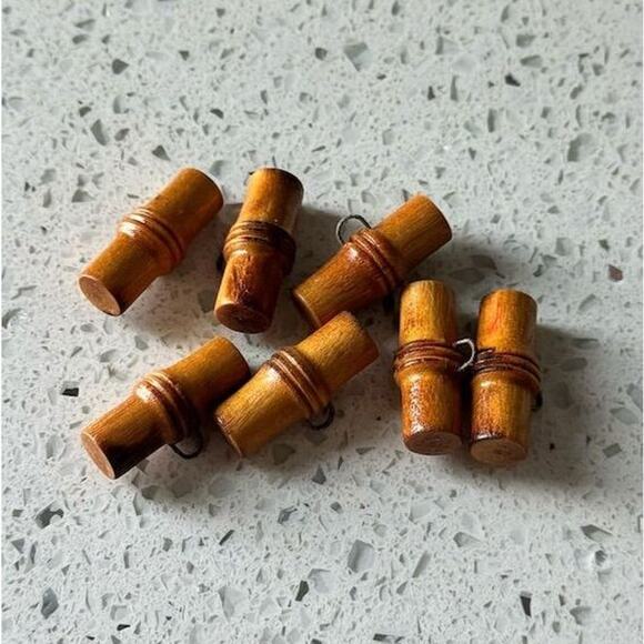7 Vintage 60's Bamboo Shaped Wooden Bead Buttons Embellishments Sewing Crafts - Picture 4 of 5